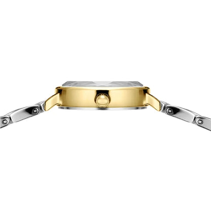 Faceted Crystal Two Tone Stainless Steel Women's Quartz Watch, 24mm