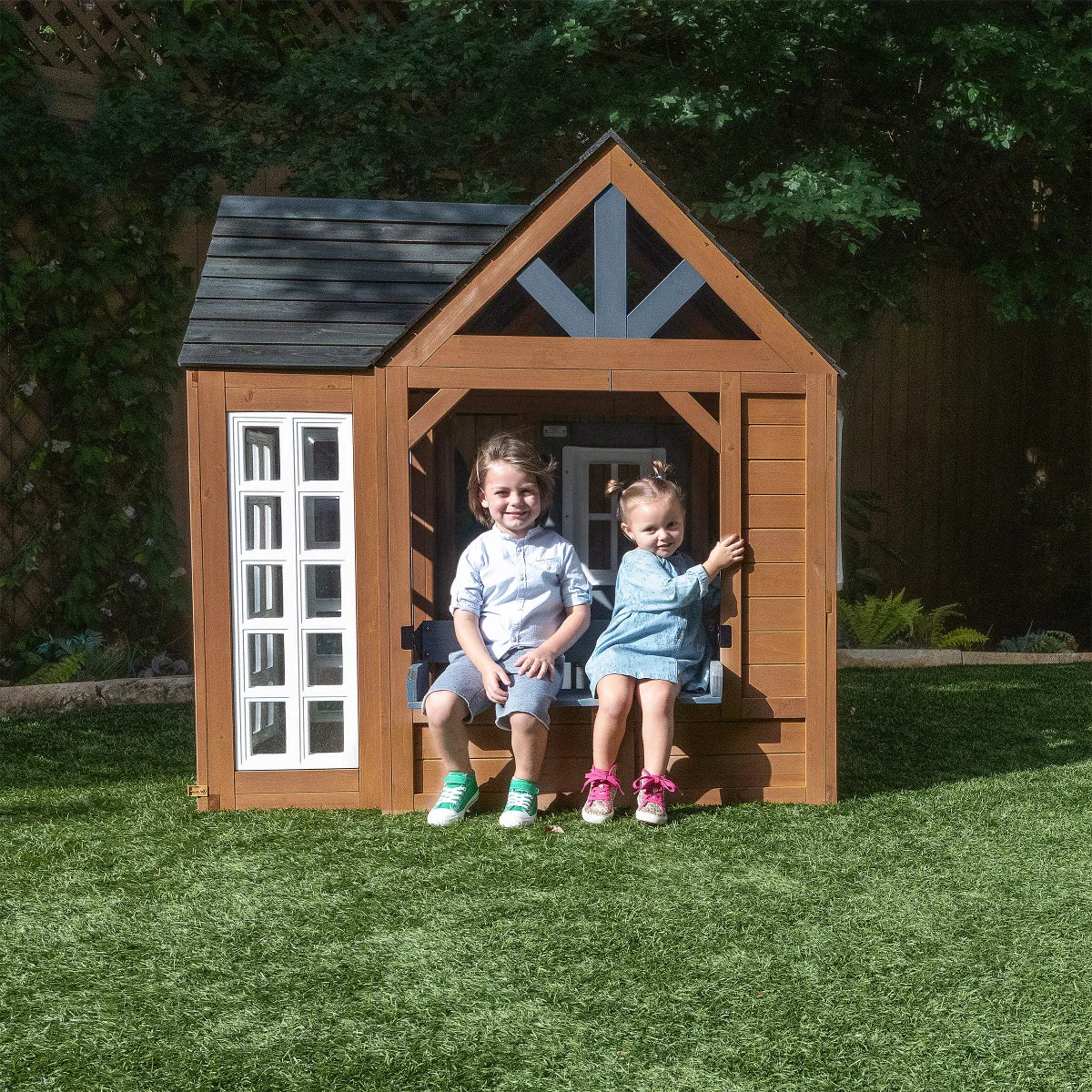 KidKraft Atrium Wooden Breeze Outdoor Playhouse with Play Kitchen & Sunroom