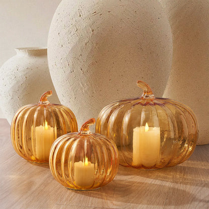 Glass Pumpkin LED Light Candles, Set of 3