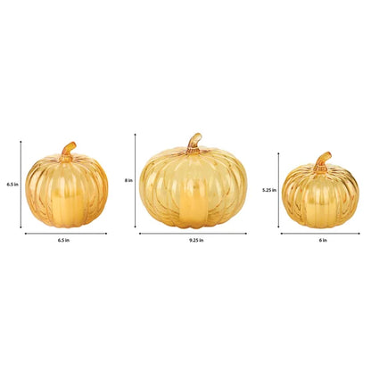 Glass Pumpkin LED Light Candles, Set of 3