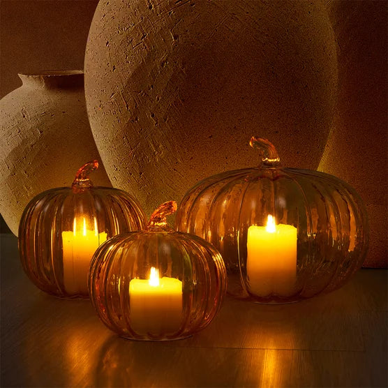 Glass Pumpkin LED Light Candles, Set of 3