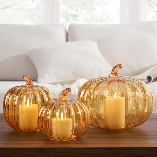 Glass Pumpkin LED Light Candles, Set of 3