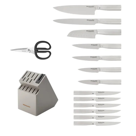 15-piece Knife Block Set with Built-in Sharpener