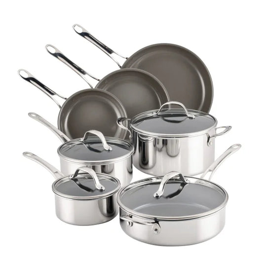 Anolon EverLast Ceramic Nonstick 11-piece Cookware Set, Stainless Steel
