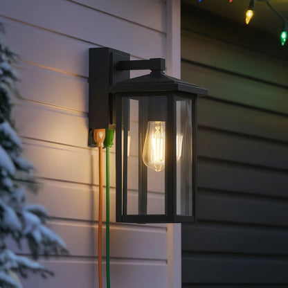 Globe Electric 14" Matte Black Outdoor Wall Light with GFCI Outlet