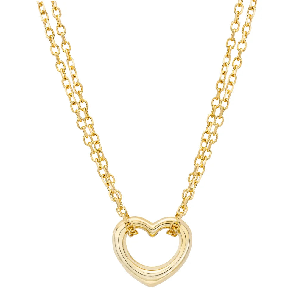 14kt Yellow Gold 2 Row Cable Heart Necklace