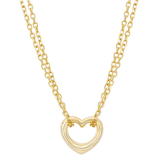 14kt Yellow Gold 2 Row Cable Heart Necklace