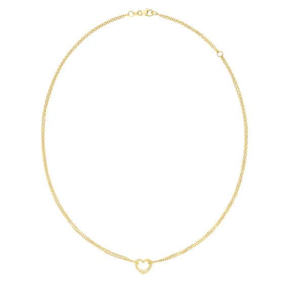 14kt Yellow Gold 2 Row Cable Heart Necklace