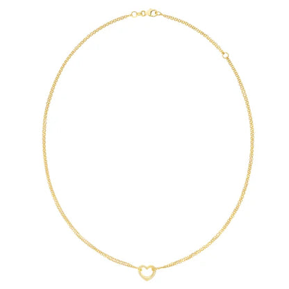 14kt Yellow Gold 2 Row Cable Heart Necklace