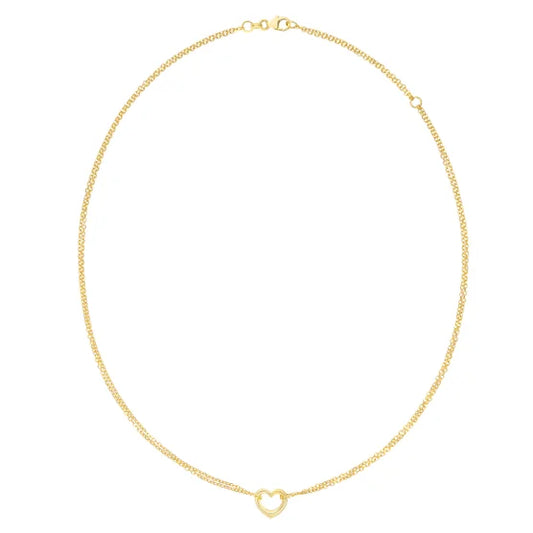 14kt Yellow Gold 2 Row Cable Heart Necklace