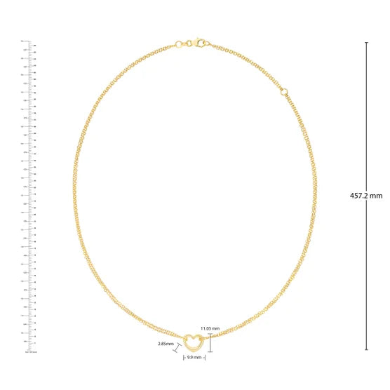 14kt Yellow Gold 2 Row Cable Heart Necklace