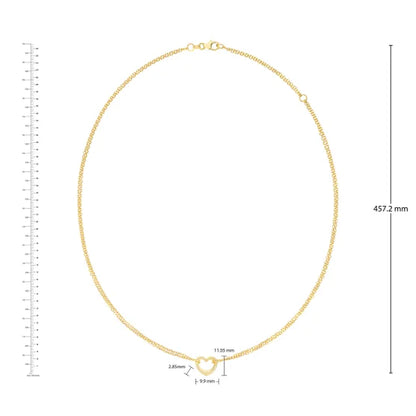 14kt Yellow Gold 2 Row Cable Heart Necklace