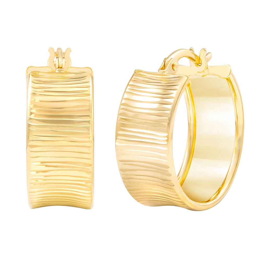 14kt Yellow Gold Diamond Cut Design Hoop Earring