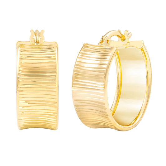 14kt Yellow Gold Diamond Cut Design Hoop Earring