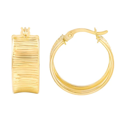 14kt Yellow Gold Diamond Cut Design Hoop Earring