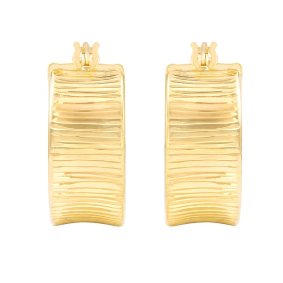 14kt Yellow Gold Diamond Cut Design Hoop Earring