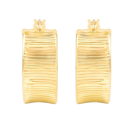14kt Yellow Gold Diamond Cut Design Hoop Earring
