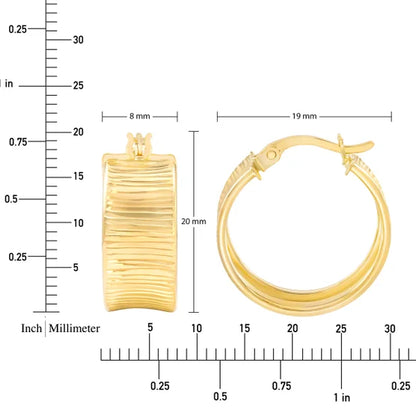 14kt Yellow Gold Diamond Cut Design Hoop Earring