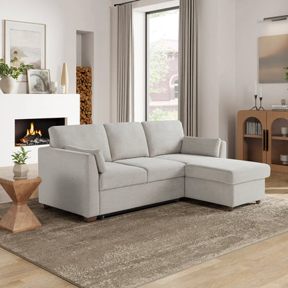 Luke Fabric Sleeper Sofa with Reversible Chaise and Storage, Beige