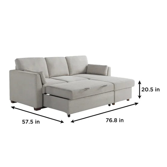 Luke Fabric Sleeper Sofa with Reversible Chaise and Storage, Beige