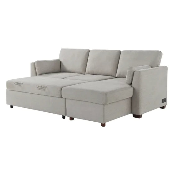 Luke Fabric Sleeper Sofa with Reversible Chaise and Storage, Beige