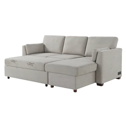 Luke Fabric Sleeper Sofa with Reversible Chaise and Storage, Beige