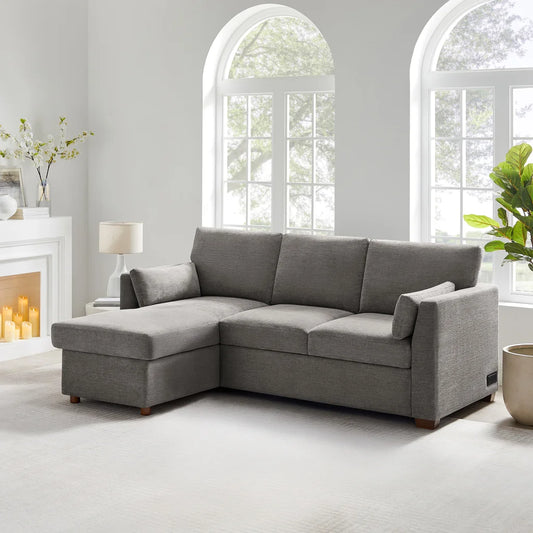 Luke Fabric Sleeper Sofa with Reversible Chaise and Storage, Gray
