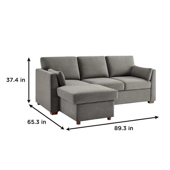 Luke Fabric Sleeper Sofa with Reversible Chaise and Storage, Gray