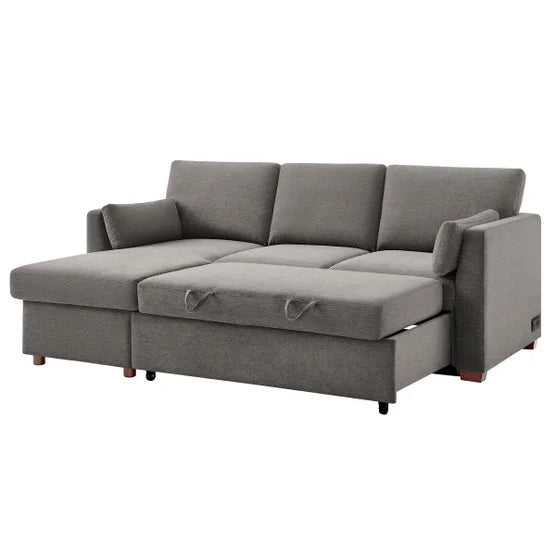 Luke Fabric Sleeper Sofa with Reversible Chaise and Storage, Gray