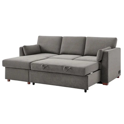 Luke Fabric Sleeper Sofa with Reversible Chaise and Storage, Gray