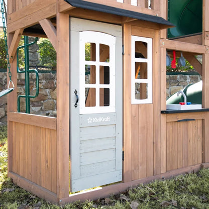 KidKraft Acadia Manor Wooden Outdoor Swing Set with Two Slides