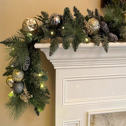 Twinkle Artificial Decorated Garland, 9' Pre-lit LED