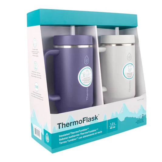 ThermoFlask 40 oz Insulated Stainless Steel Tumbler with Handle and Straw Lid, 2-pack
