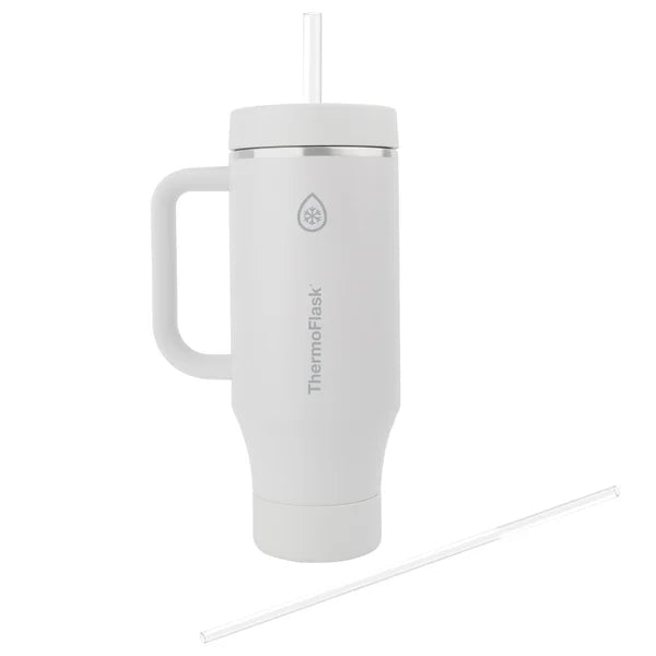 ThermoFlask 40 oz Insulated Stainless Steel Tumbler with Handle and Straw Lid, 2-pack