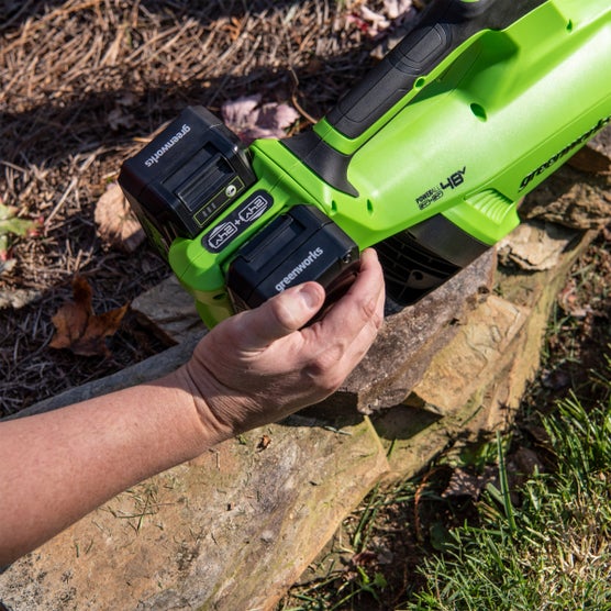 Greenworks 2x24V Blower (2) 5 AH Batteries and Dual Port Charger