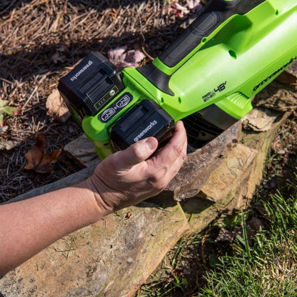 Greenworks 2x24V Blower (2) 5 AH Batteries and Dual Port Charger
