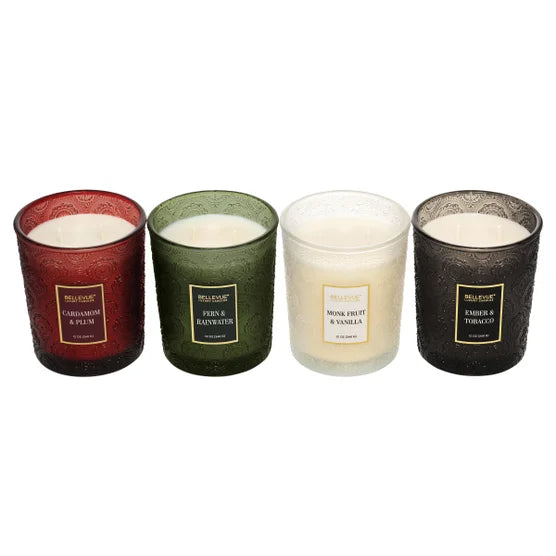 Embossed Glass 12 oz. Candle, 4-pack
