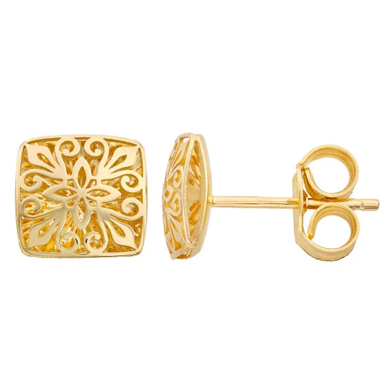 14kt Yellow Gold Fancy Square Stud Earrings