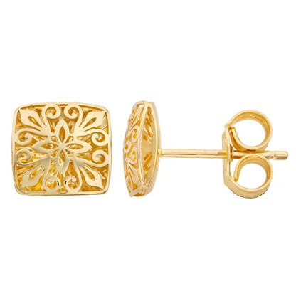 14kt Yellow Gold Fancy Square Stud Earrings