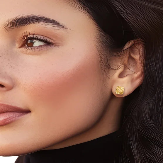 14kt Yellow Gold Fancy Square Stud Earrings