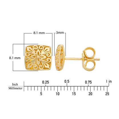 14kt Yellow Gold Fancy Square Stud Earrings