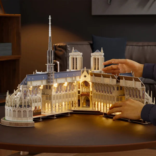 4D Build Notre Dame 3D Model Kit Puzzle with LED Lights