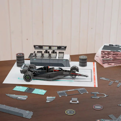 4D Build Mercedes W15 Garage Set 3D Model Kit Puzzle with LED Lights