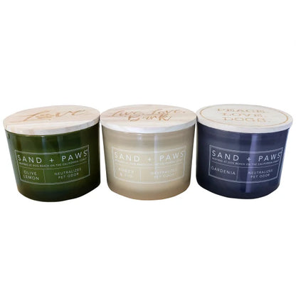 Sand + Paws 12 oz. Candles with Carved Wood Lids, Set of 3