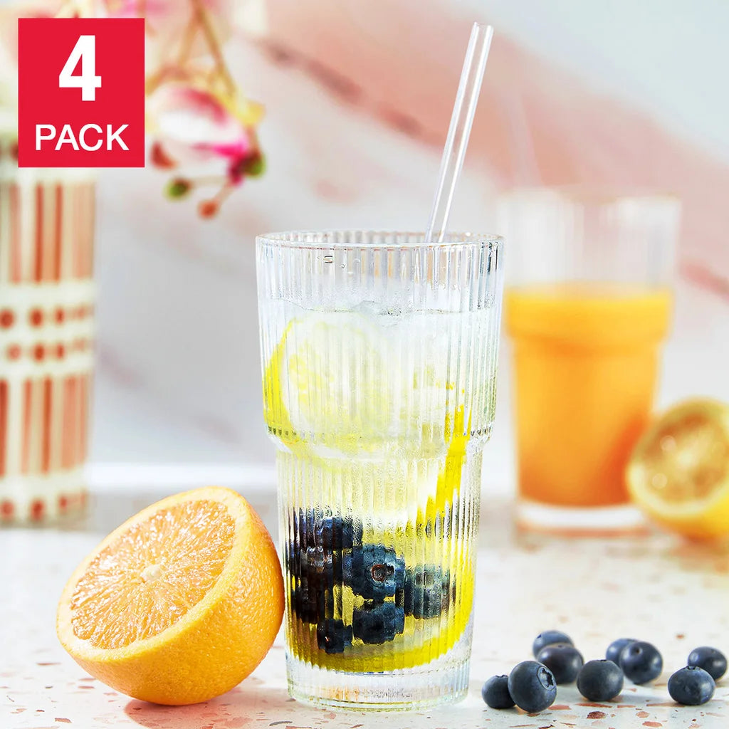 Glass Cups with Lids and Straw, 4-pack