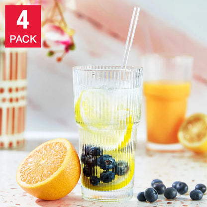Glass Cups with Lids and Straw, 4-pack