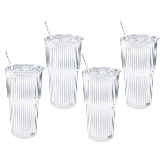Glass Cups with Lids and Straw, 4-pack