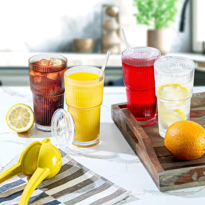 Glass Cups with Lids and Straw, 4-pack