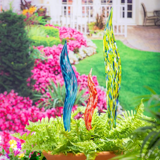 Glass Garden Stakes, Set of 3