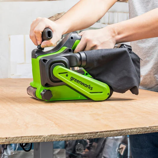 24V Brushless Cordless Belt Sander, Dust Bag, 4Ah Battery